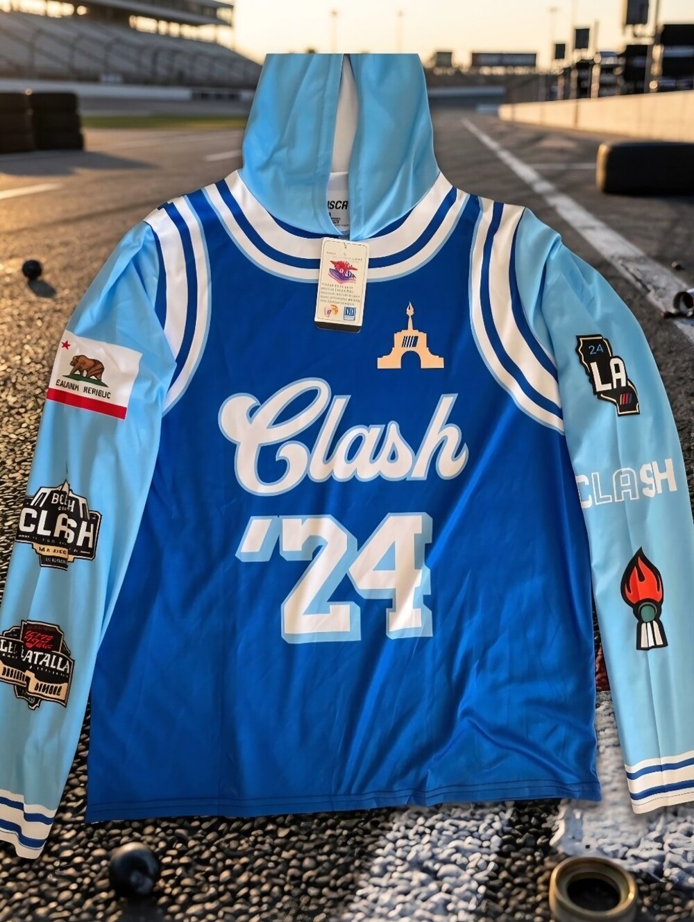 BNWT NASCAR 2024 Busch Light Clash LA Coliseum Jersey Hoodie Light Blue Small